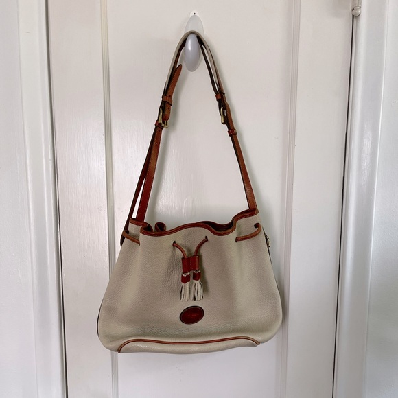 DOONEY & BOURKE Cream Pebbled Leather Small Drawstring Bucket Bag Shoulder Bag - Picture 1 of 8